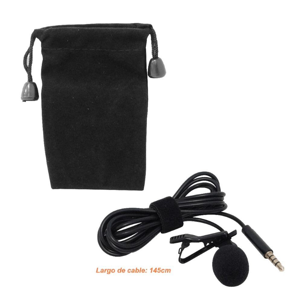 LAVALIER-35 Micrófono de solapa con pinza para vestimenta tipo camisa o polera, conector 3,5mm macho y cable pasivo modelo GL-119