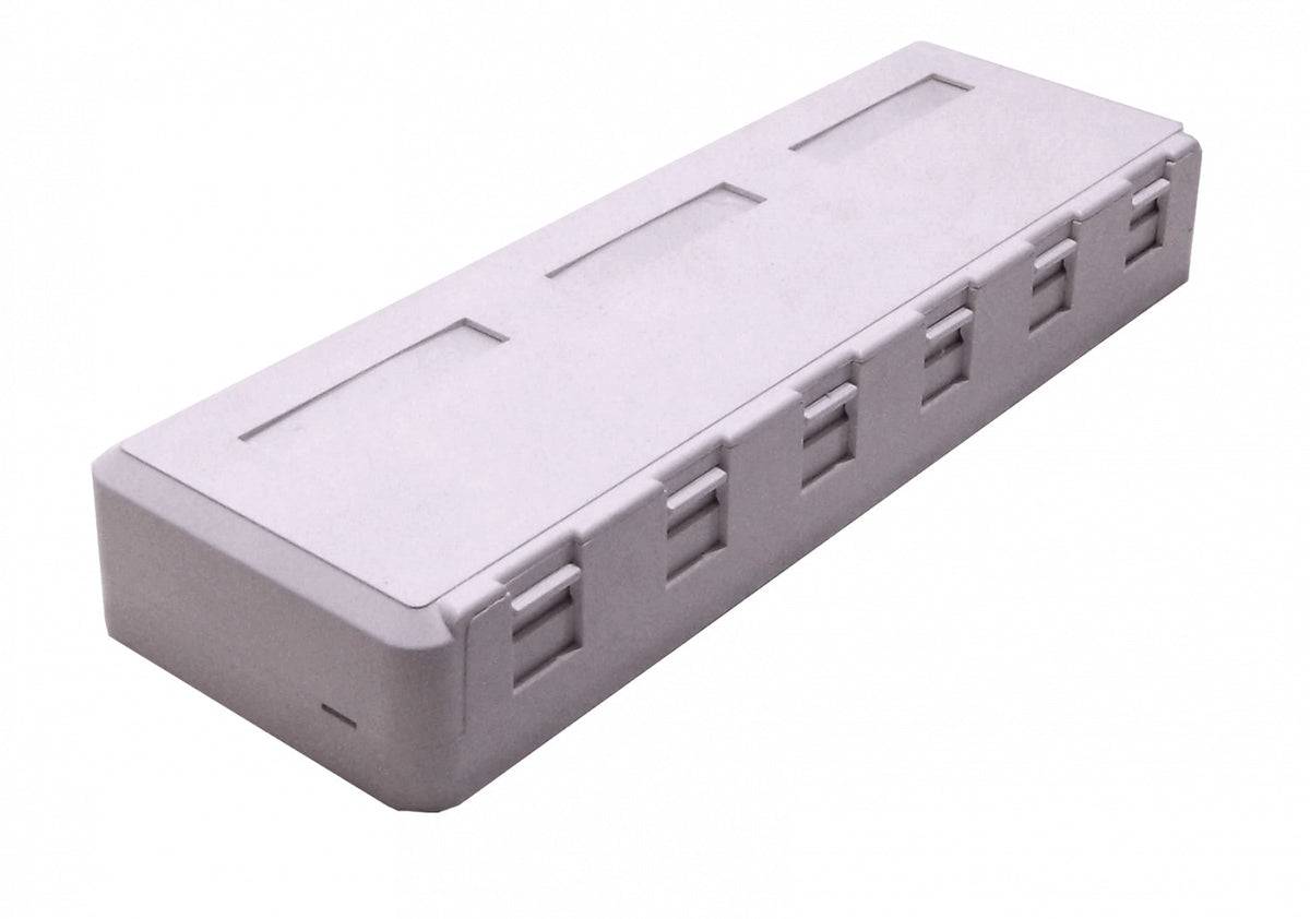 RST-6 Soporte de superficie vacío para 6 conectores Keystone, color blanco, incluye tapa con doble contacto.