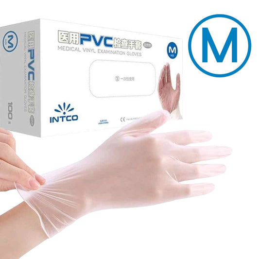 GUANTEM 100-unidades Talla-M 50-pares Guante de PVC Blanco Descartable Medium Mediano