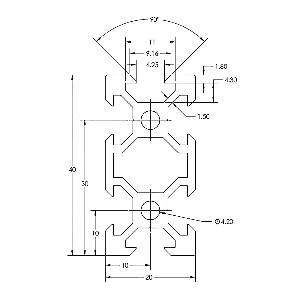 Perfil Estructural Aluminio Vslot 20x40x2000 mm