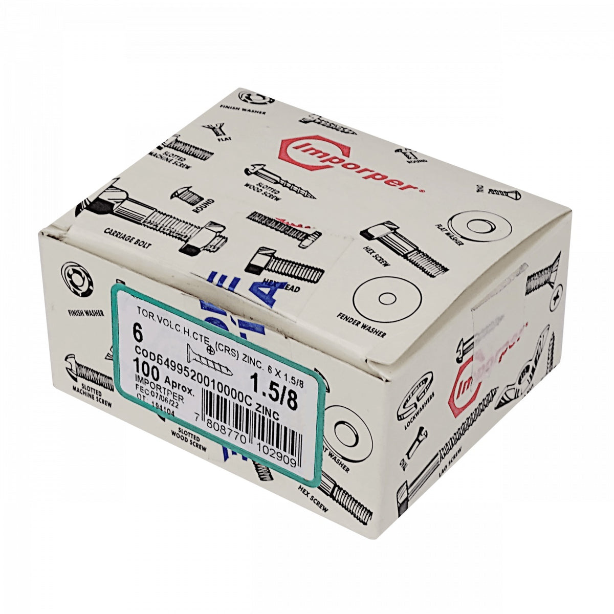 YUK6-13 100-Unids. Tornillo Volcanita CUZ Punta 6 X 1.5/8-pulgadas ZINC 649952