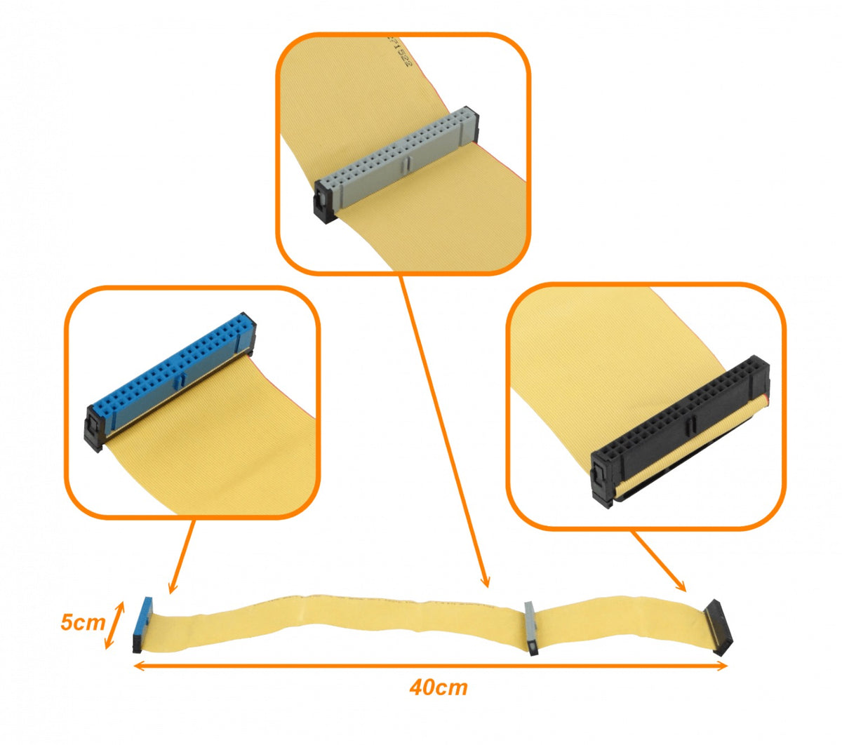 CABLE-IDE40 CABLE IDE 40cm-longitud total 3-Conectores Doble Cinta Plana 80 pines Legado
