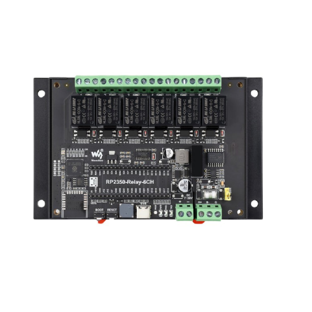 Unidad de Conmutación Automatizada RP2350 WiFi de 6 Canales Comunicación RS485 + Accesorio HAT Pico y Perfil de Instalación