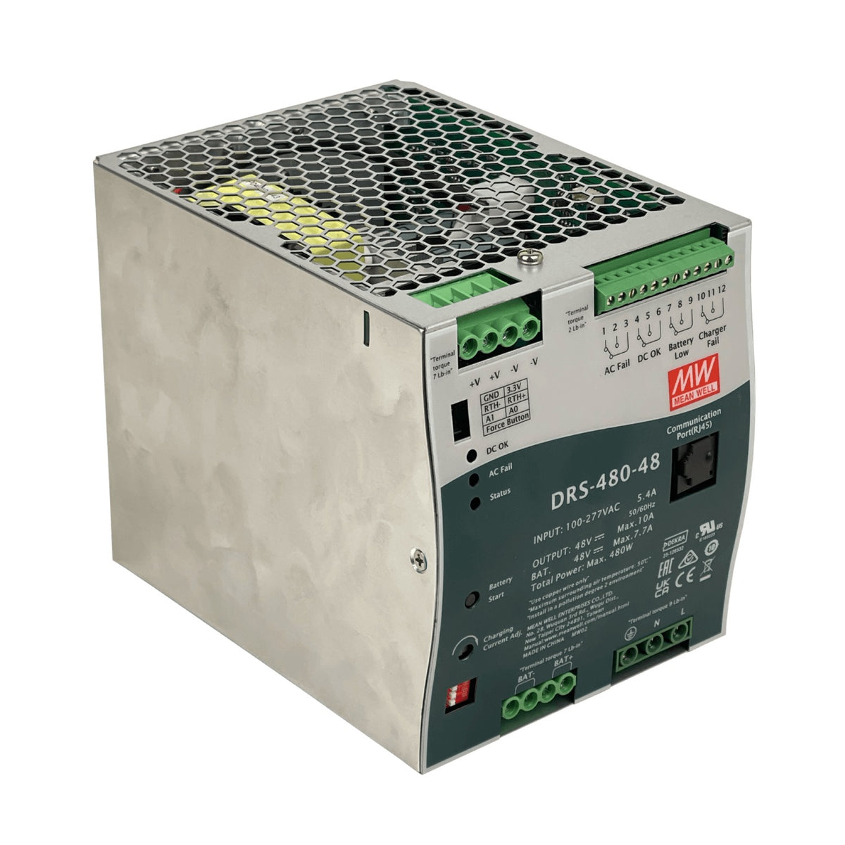 DRS-480-48 MEANWELL 48VDC 10A 480W 10-100AH RJ45 Anch-110mm req/100-277V Riel-DIN