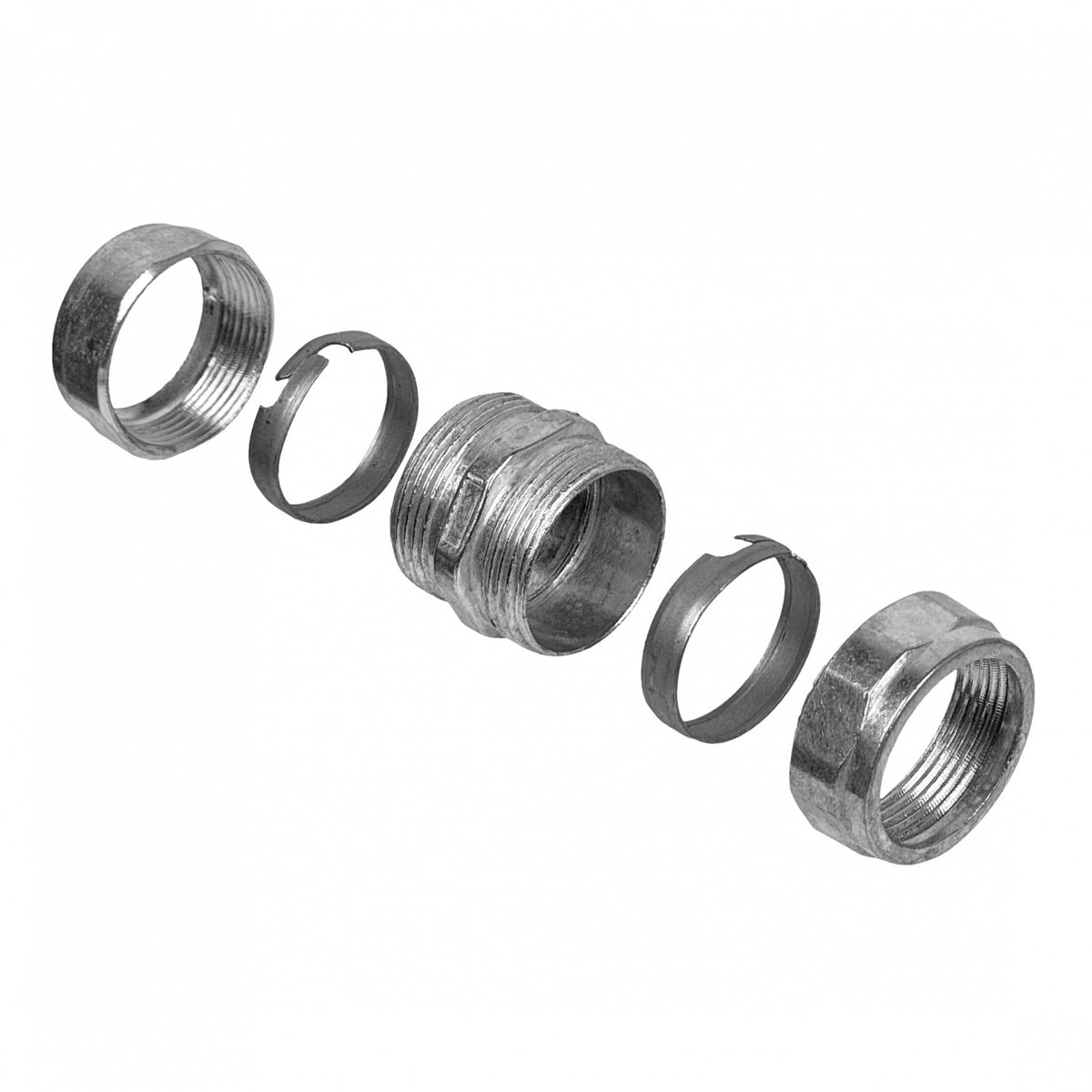 EMT25-UC Acoplador de Compresión Recto de 25mm en Acero Zincado para Tubería Conduit EMT de 25,0mm