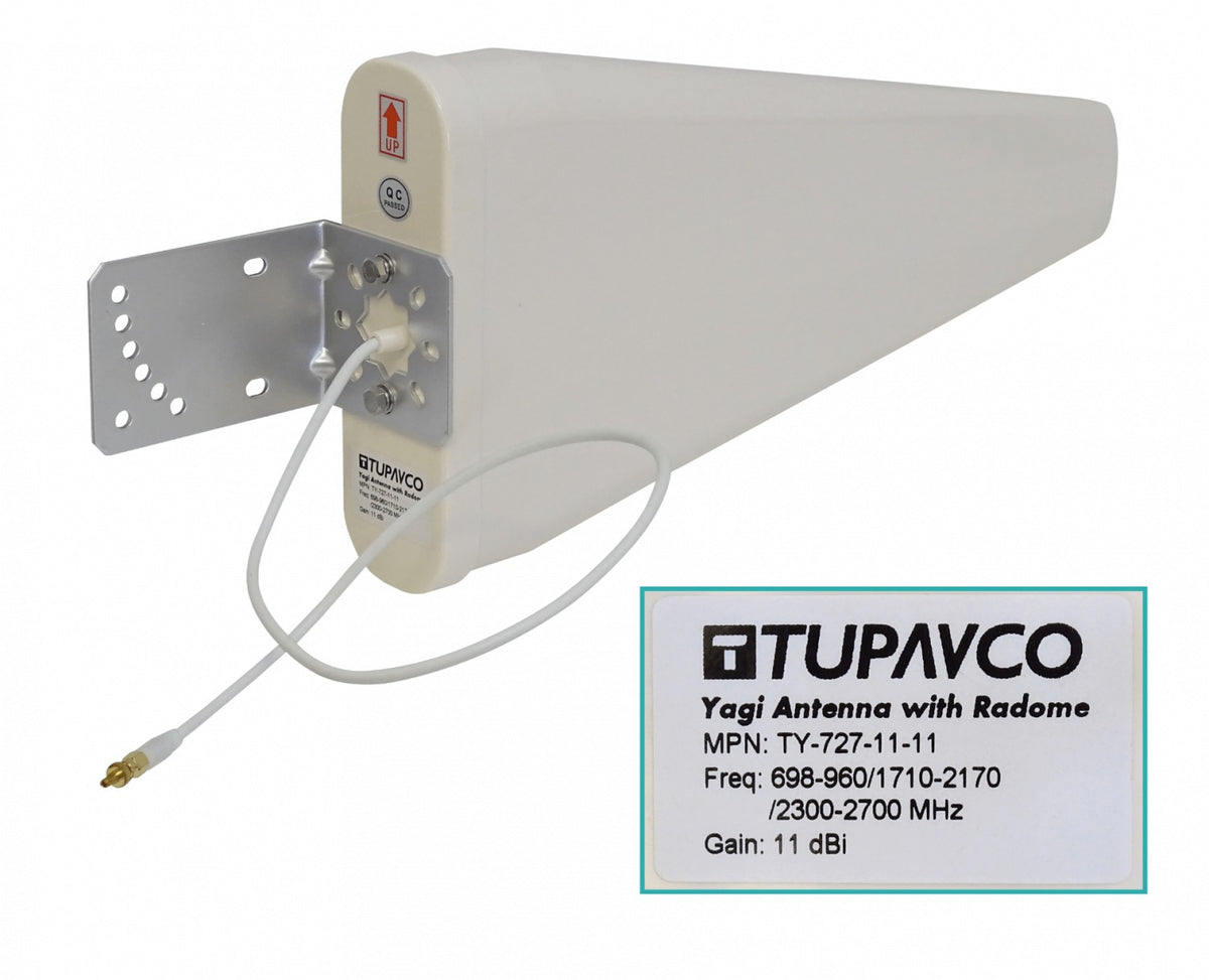 TP545 TUPAVCO Antena direccional Yagi de 11 dBi para redes 3G/4G/LTE, bandas 698-960 MHz y 1,71-2,7 GHz, conector SMA-Macho