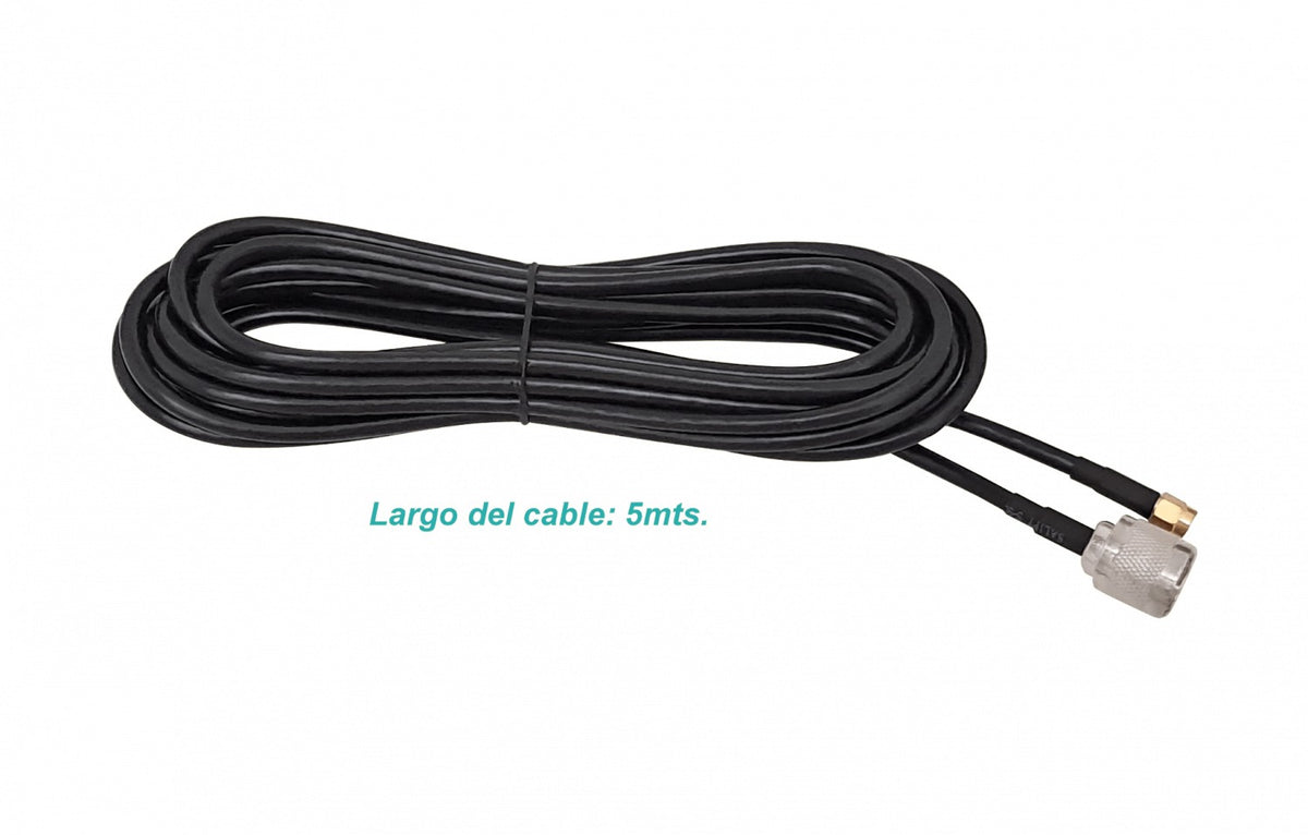 RM2NM-5. Cable coaxial negro RG58 de 5 metros con conectores RPSMA macho y N macho
