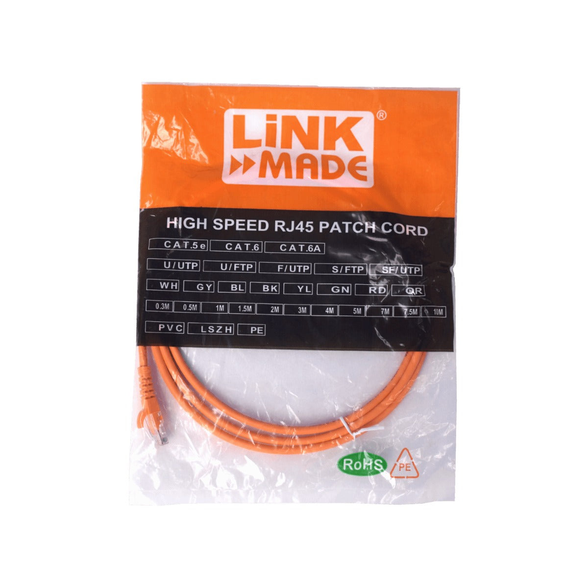 CPCB-20L. LINKMADE Cable de red cruzado de 2 metros Cat5e naranja U/UTP para interconexión directa 568A/568B