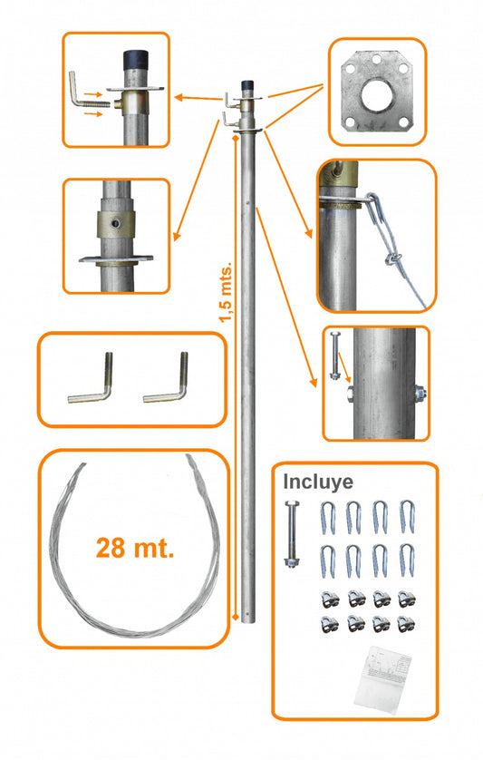 MAST-10 LINKMADE 3mt Poste Telescópico con Tensores 2-Secciones-1,5mt