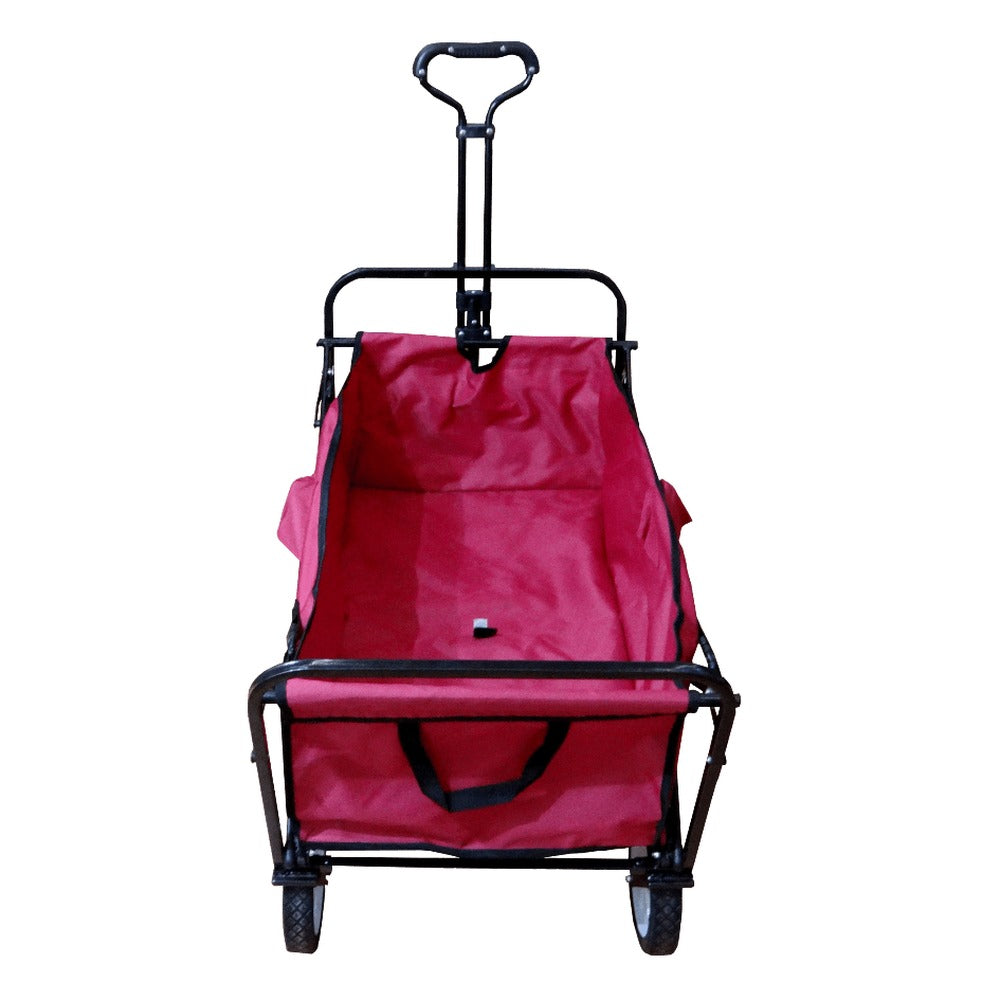CARRO-4 Carretilla Manual de Arrastre Metálica con Lona Roja Plegable de 4 Ruedas Capacidad 70kg