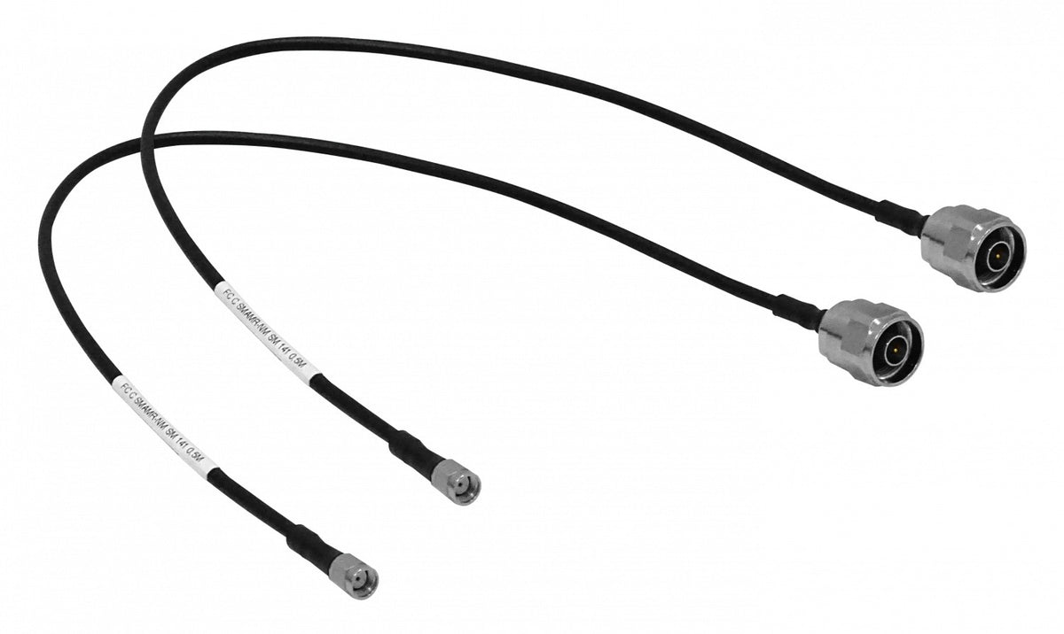 2NR 50cm RPSMA-Macho N-Macho SM141 2-Latiguillos Coaxiales Negros Semirrígidos 0,5mt