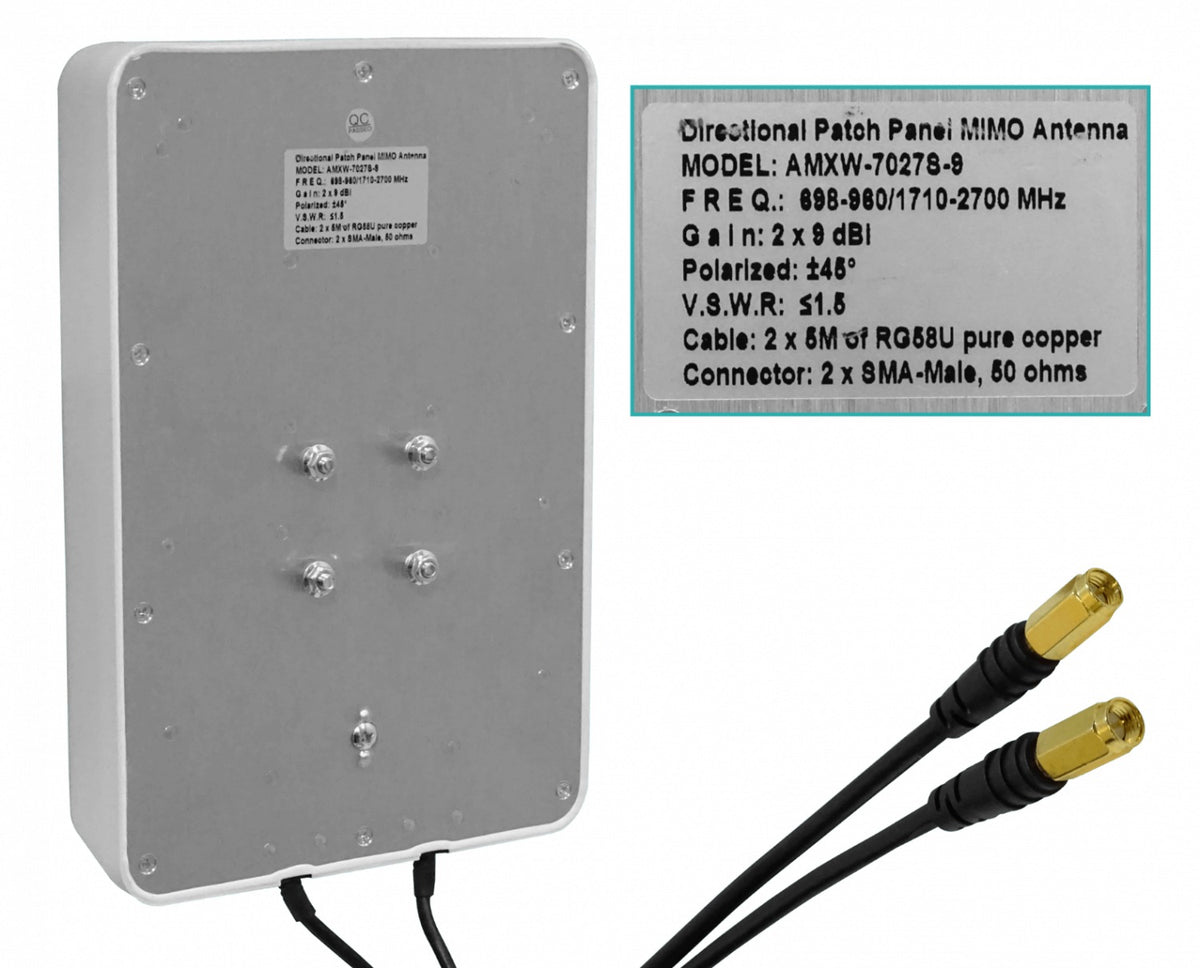 7027HV. 2x7/9dBi 2-SMA-M/5mt 698-960 1710-2700MHz Polarización-X Antena de Panel 26x17x6cm