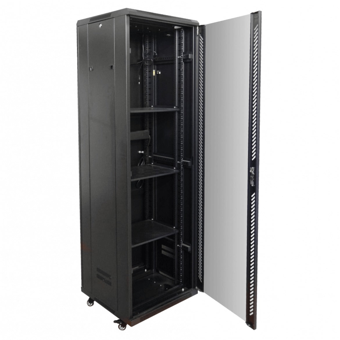 RK42-6L LINKMADE Armario rack de vidrio 42U 600mm fondo 60cm con turbina, PDU y bandeja color negro