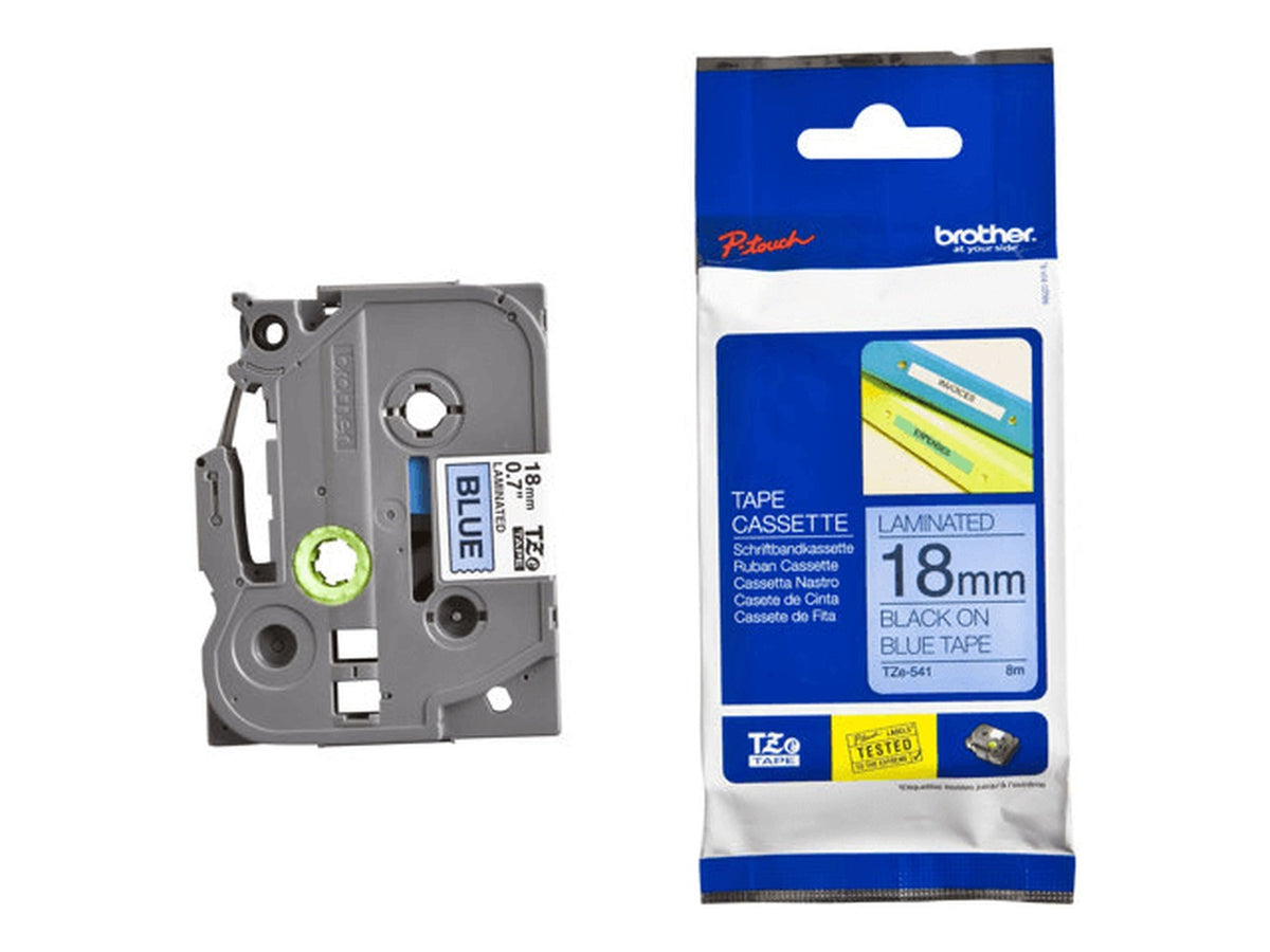 TZE-541 BROTHER 18mm Cinta de 8 metros Negro sobre Azul para PT-E300VP/D600VP/E550WVP