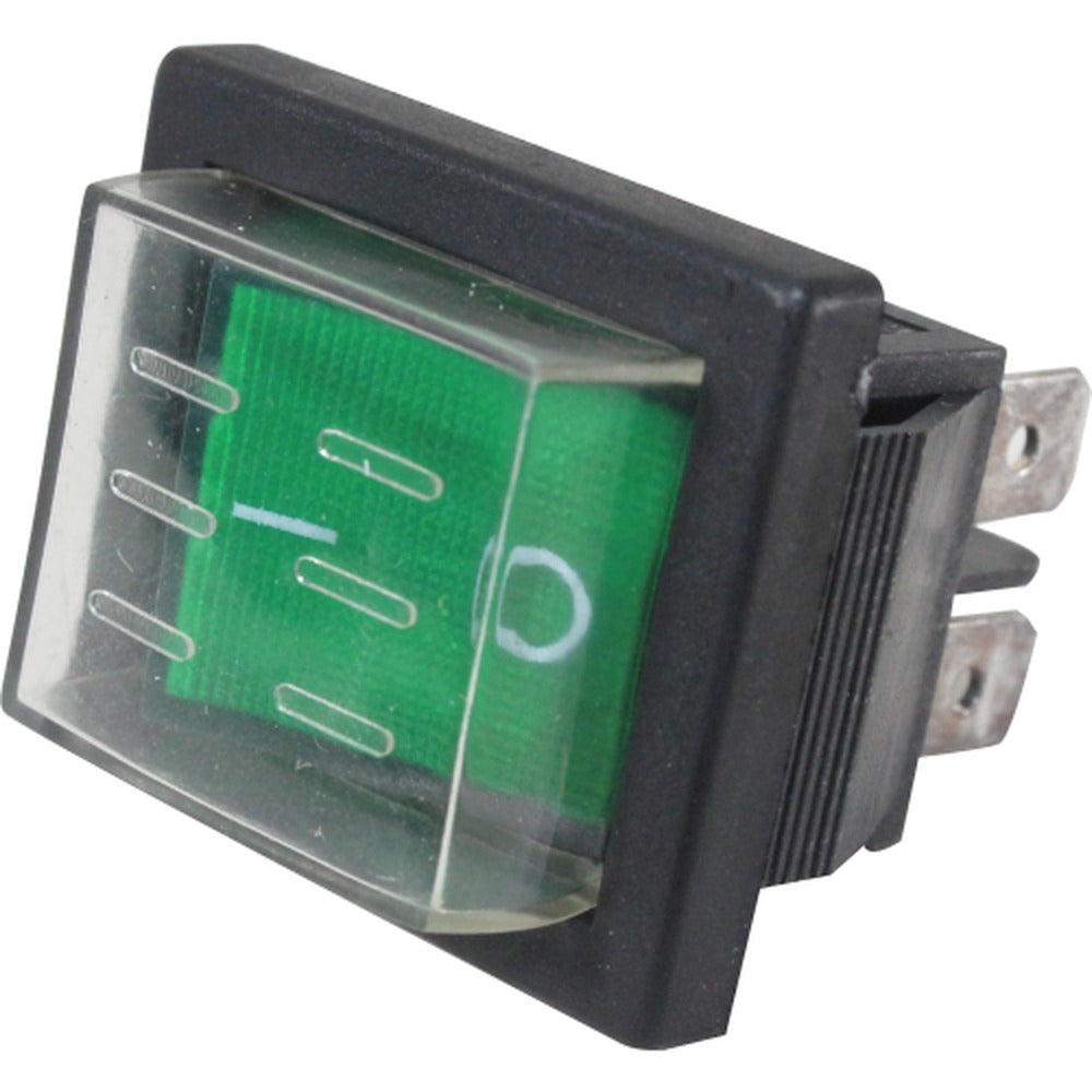 Interruptor basculante Iluminado 2 posiciones fijas con tapa silicona  Serie RS-201 - Verde - Piloto LED 220VAC/DC