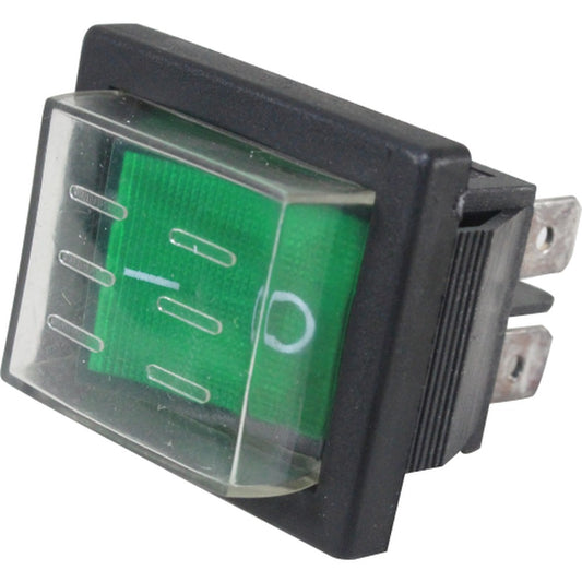 Interruptor basculante Iluminado 2 posiciones fijas con tapa silicona  Serie RS-201 - Verde - Piloto LED 24VAC/DC