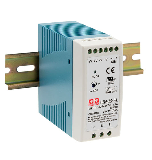 Fuente de poder Riel DIN 60W ajustable 3 en 1 plástico DRA-60 - 24V