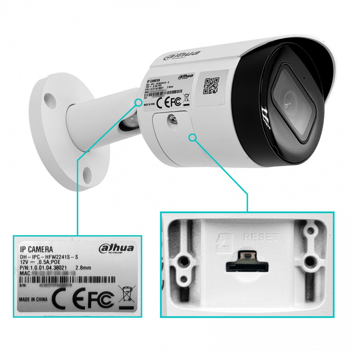 2241SP. DAHUA Cilíndrica 2MP fijo-2,8mm SMD 30mt PoE IP67 WizSense MicroSD Cámara en Red
