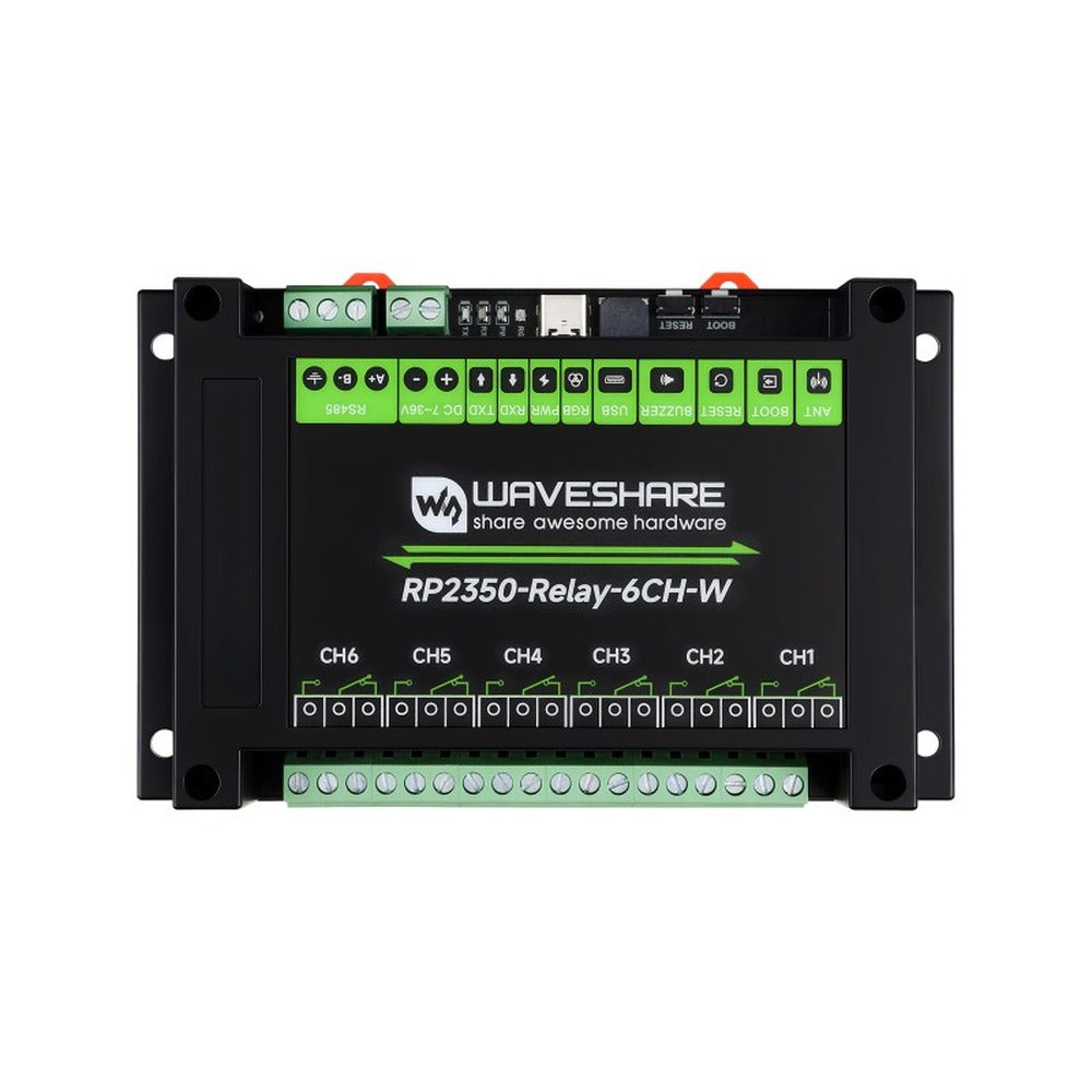 Unidad de Conmutación Automatizada RP2350 WiFi de 6 Canales Comunicación RS485 + Accesorio HAT Pico y Perfil de Instalación