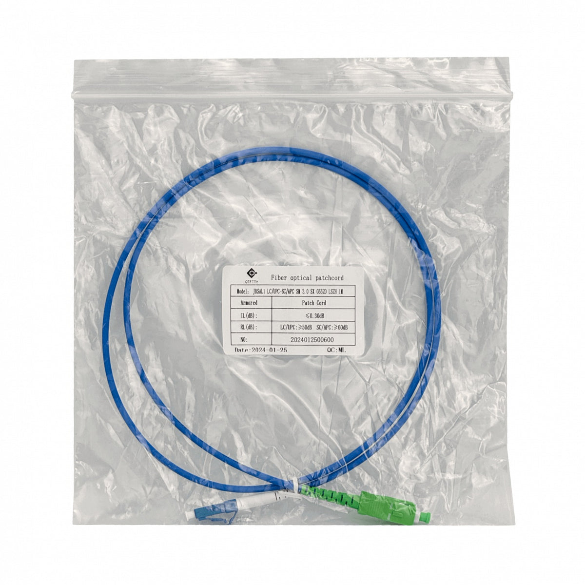JBSAL1 LSZH Blindado 1mt LC/UPC-SC/APC SM Simplex Latiguillo de Fibra 3.0mm 9/125um