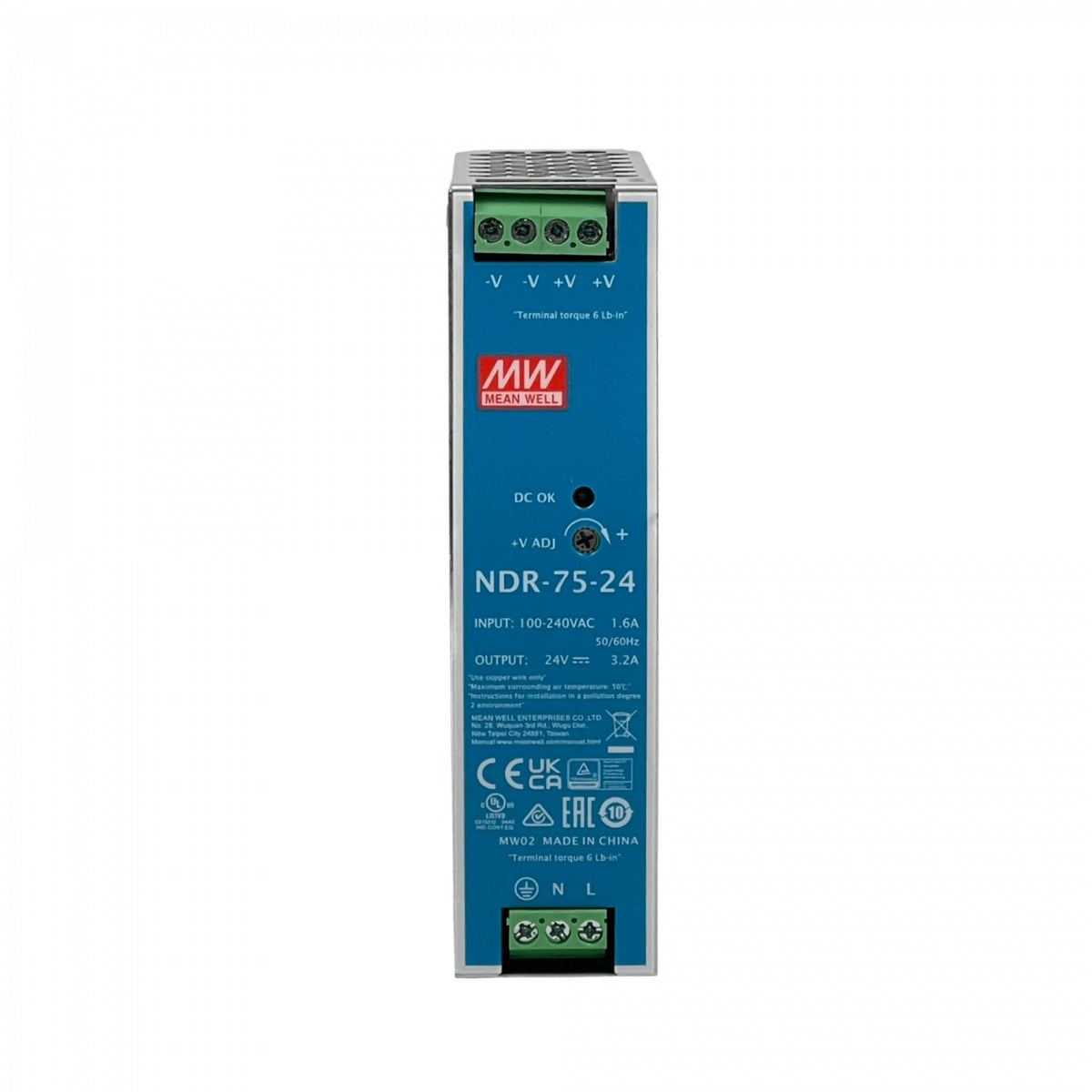 NDR-75-24 MEANWELL 24VDC 76W 3,2A Rango ajustable/24-28V Ancho-33mm Carril-DIN Fuente de Alimentación