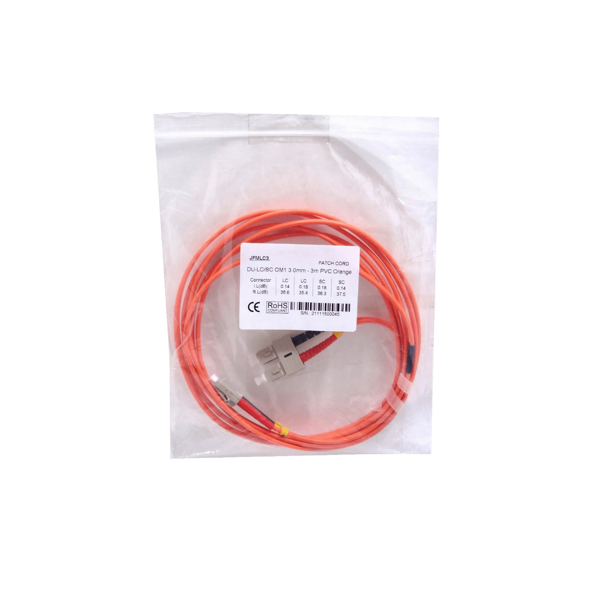JFMLC3 Cable de fibra óptica dúplex multimodo OM1 LC-SC de 3 metros, 62.5/125 µm, cubierta de 3 mm