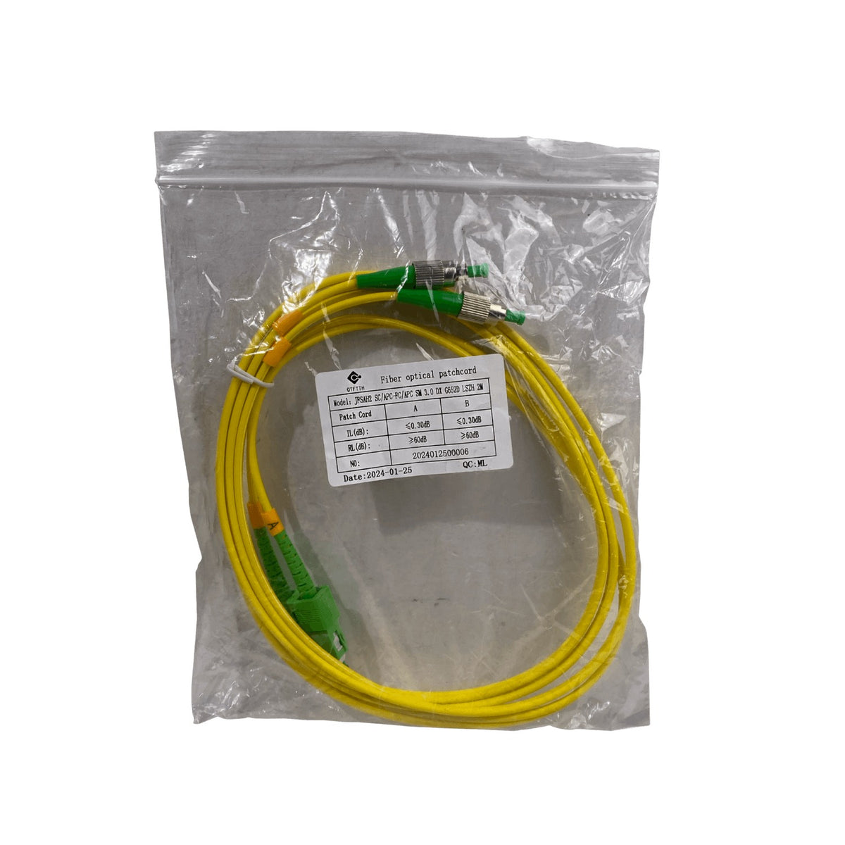 JFSAH2 Latiguillo de Fibra Óptica Duplex Monomodo SM SC/APC-FC/APC 2m 9/125um 3mm