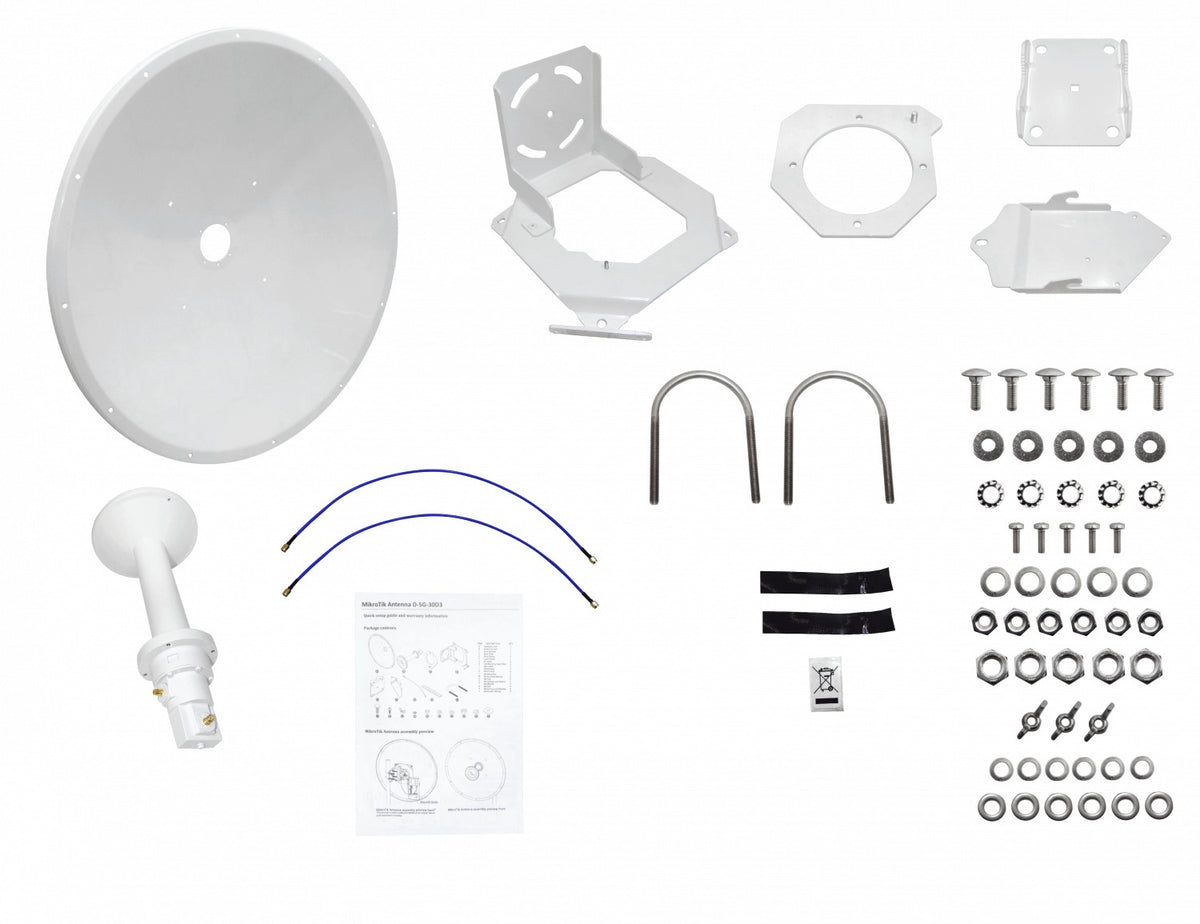 MTAD-5G-30D3 MIKROTIK MtjeSimple 30dBi 3º 700mm 4,7-5,9GHz 2x2 2-RPSMA-M/H Antena
