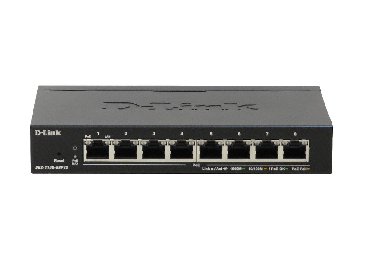 DGS-1100-08PV2 D-LINK requiere-Cable 8-1000-PoE48V-af 64W-total Switch Administrable incl-54V-85W