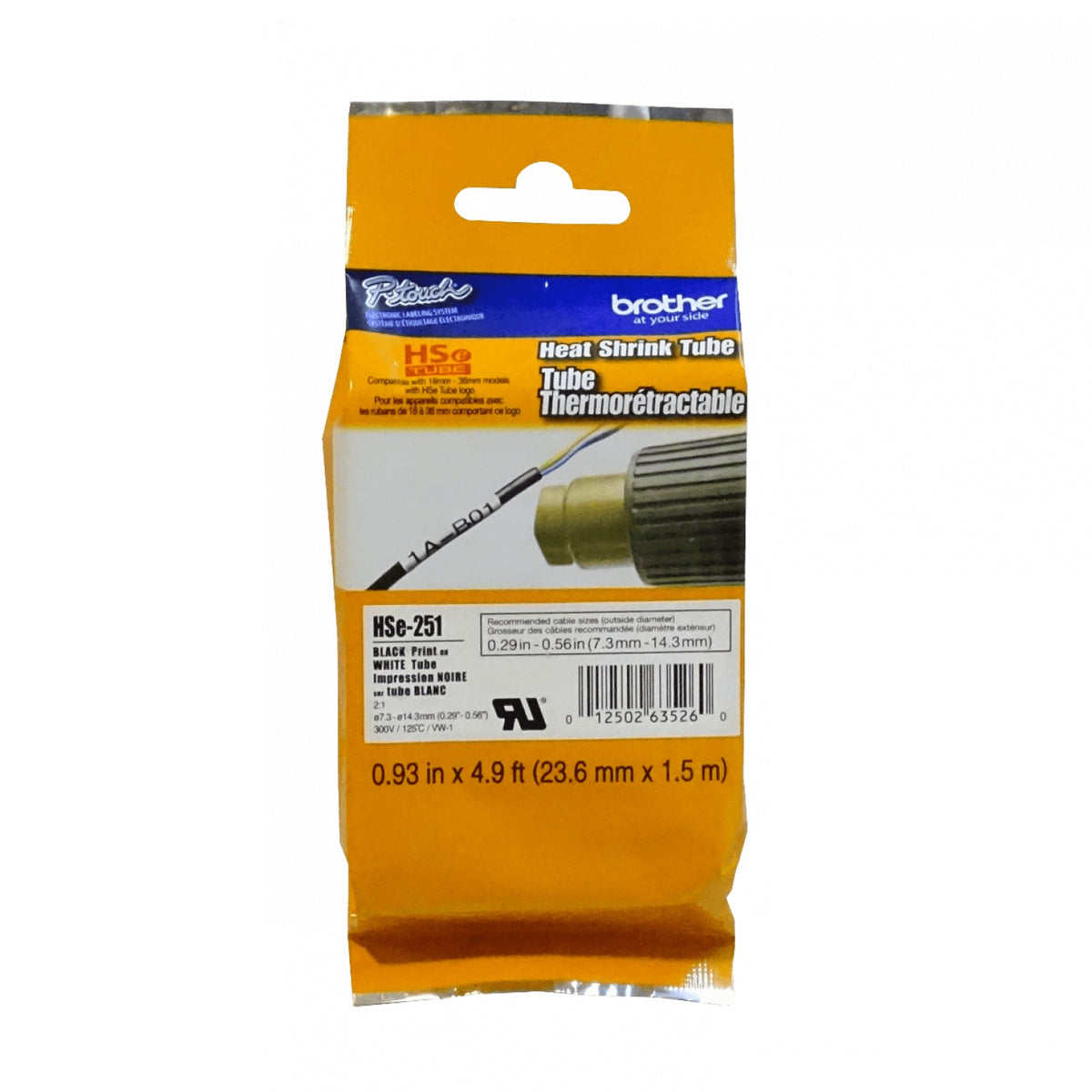 HSE-251 BROTHER 23,6mm Termocontraíble 7,3-14,3mm Negro sobre Blanco Rotulador 1,5 metros