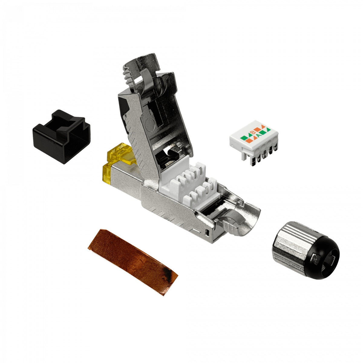 RJ6P-S Conector RJ45 macho blindado FTP Cat6 para cable unifilar, autoperforante, con cuerpo metálico