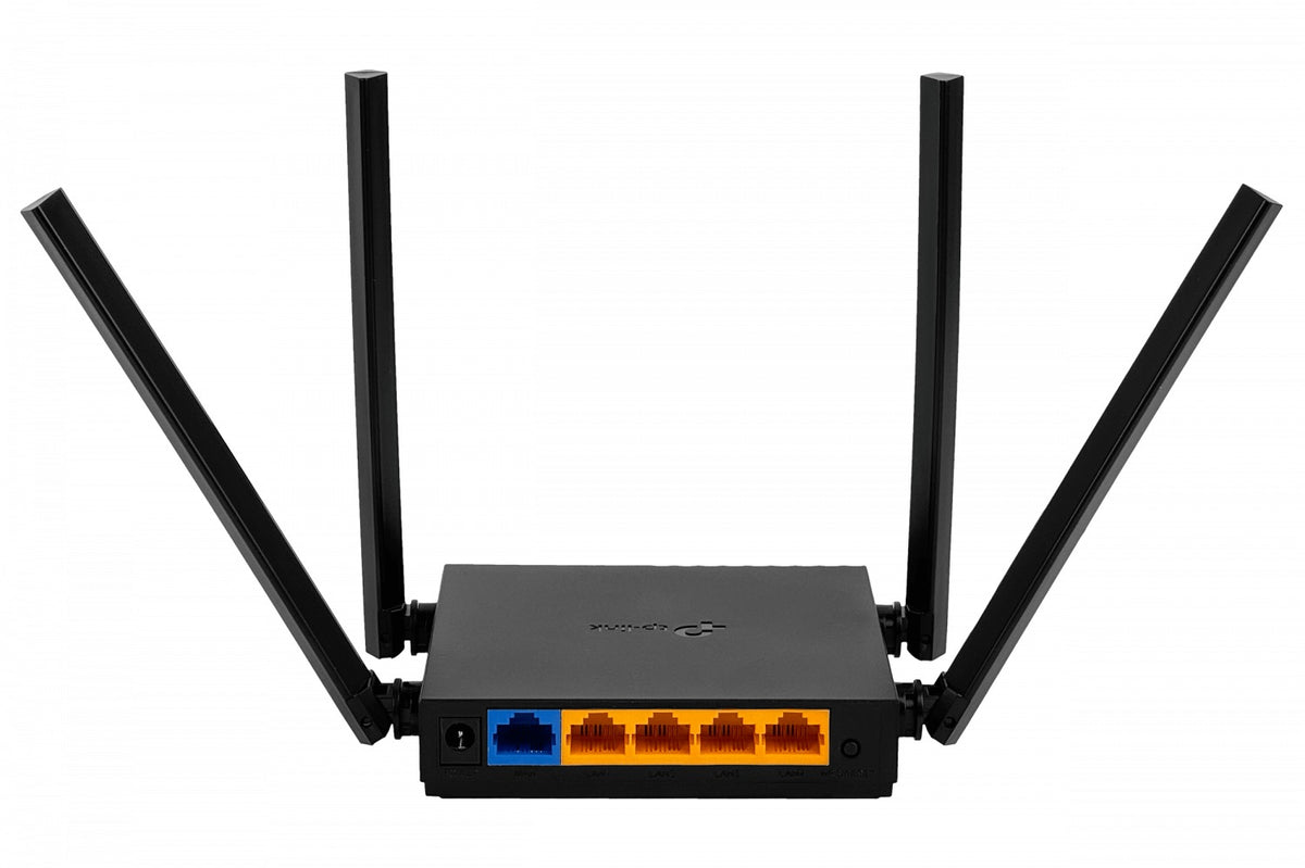 C50 Router TP-LINK AC1200 con velocidad de 867 Mbps en banda de 5 GHz y 300 Mbps en banda de 2.4 GHz equipado con 4 antenas fijas, 4 puertos de 100 Mbps y 1 puerto WAN
