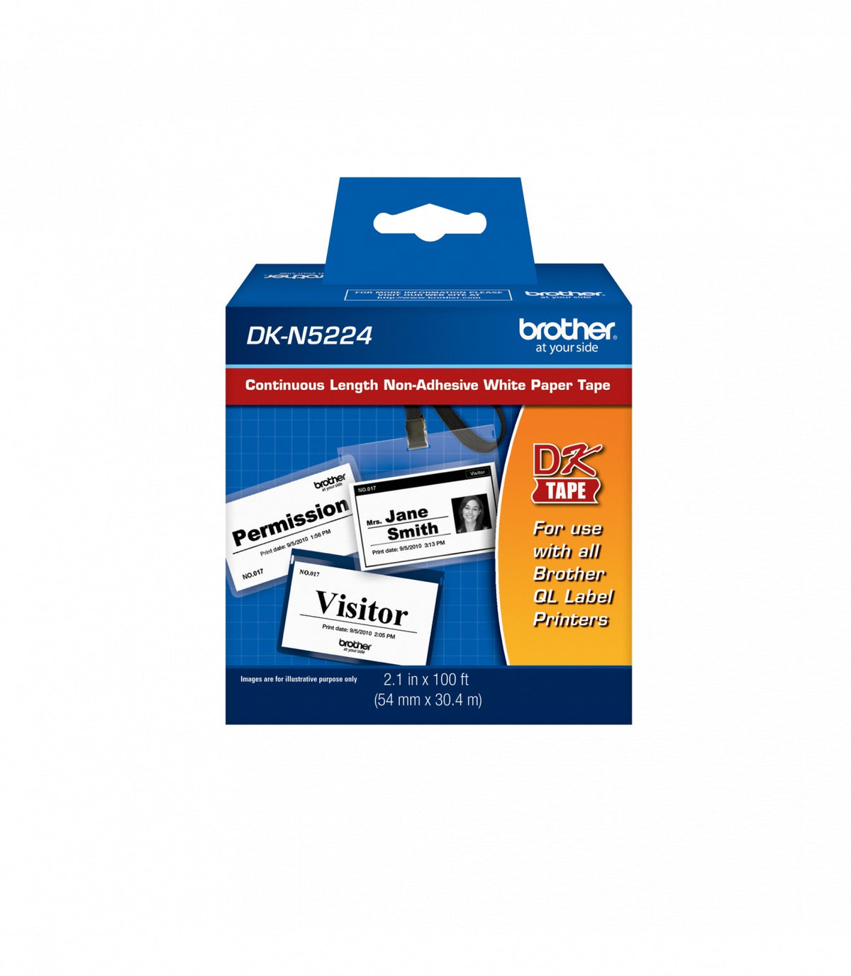DKN5224 BROTHER Sin-Adhesivo 54mm x 30,4mt Negro sobre Blanco Rollo-Continuo para QL