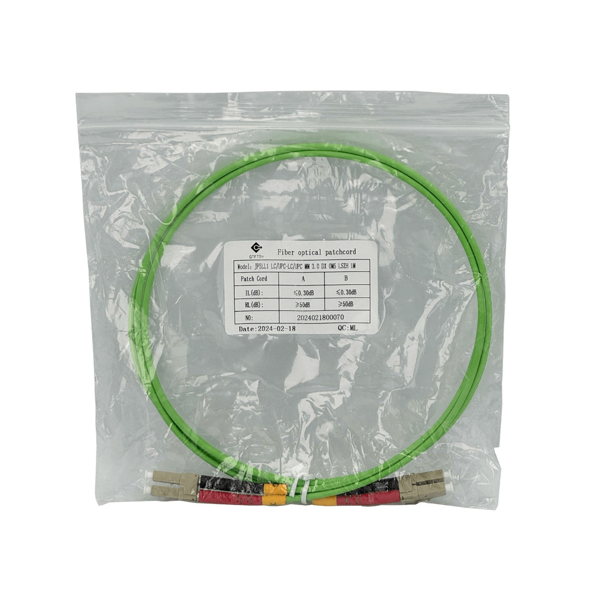 JF5LL1 Cable jumper de fibra óptica multimodo MM OM5 dúplex LC-LC de 1 metro, 50/125um, cubierta LSZH de 3.0mm