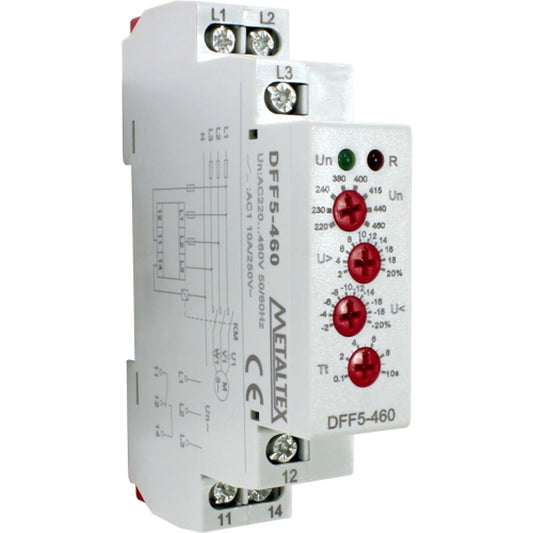 Relé de protección falla, inversión, sub y sobre tensión de fase trifásico  de fase trifásico 220 a 460VAC serie DFF5-460