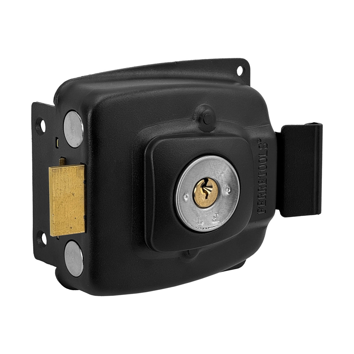 LOCK-CS FERRETOOLS Cerradura de superficie horizontal con tambor de 55mm y 5 pines, incluye 3 llaves