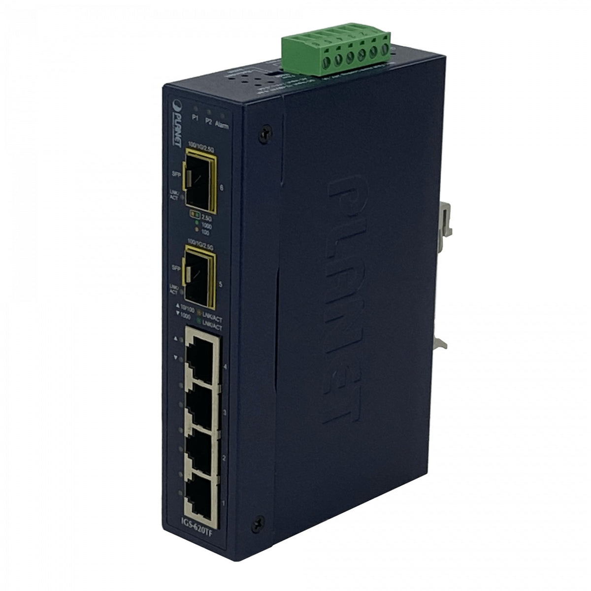 IGS-620TF PLANET 4 Puertos 1000 2 Puertos SFP Conmutador Industrial no Gestionable Carril DIN 12-48VDC 24VAC