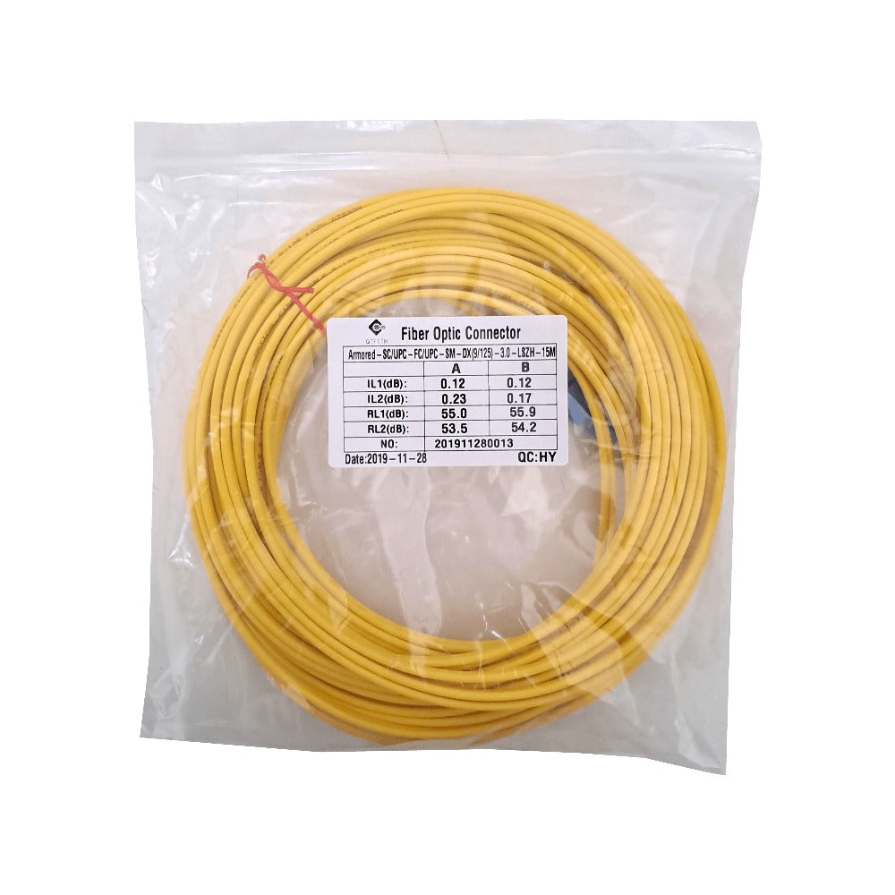 JFSCF15 LSZH 15mt SC-FC Monomodo SM Dúplex Latiguillo de Fibra Óptica 9/125um 3.0mm