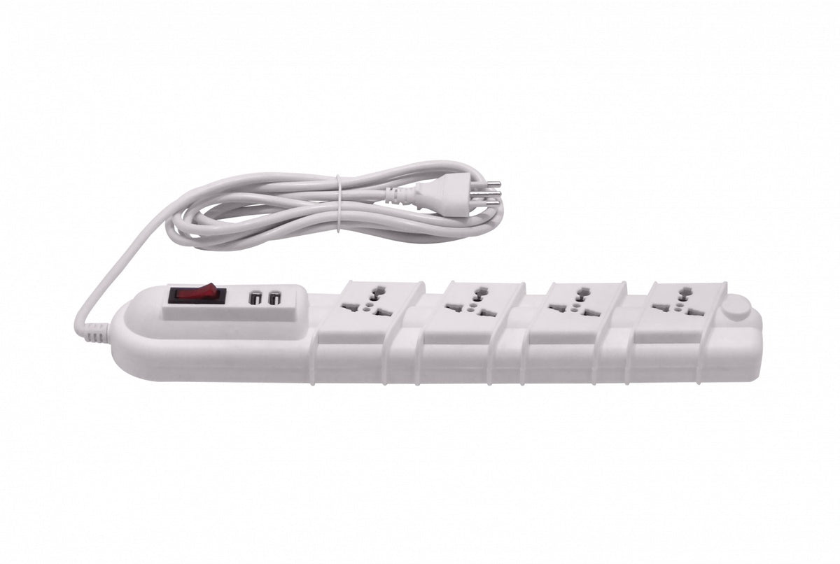 ELG-35WT RITTIG Blanco Regleta 5-Tomas Múltiples 2-Puertos USB5V Extensión 3metros 10A-250V 2200W Indicador Luminoso-Interruptor
