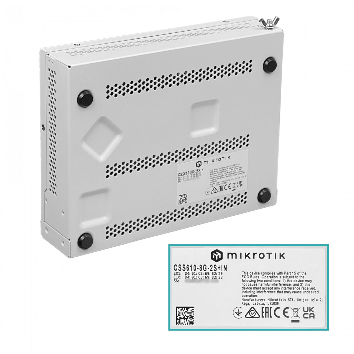 CSS610-8G-2S+IN MIKROTIK 2-SFP+10G 8-1000 Switch SwOS-Lite Rack inc24V PoE-in 12-57V