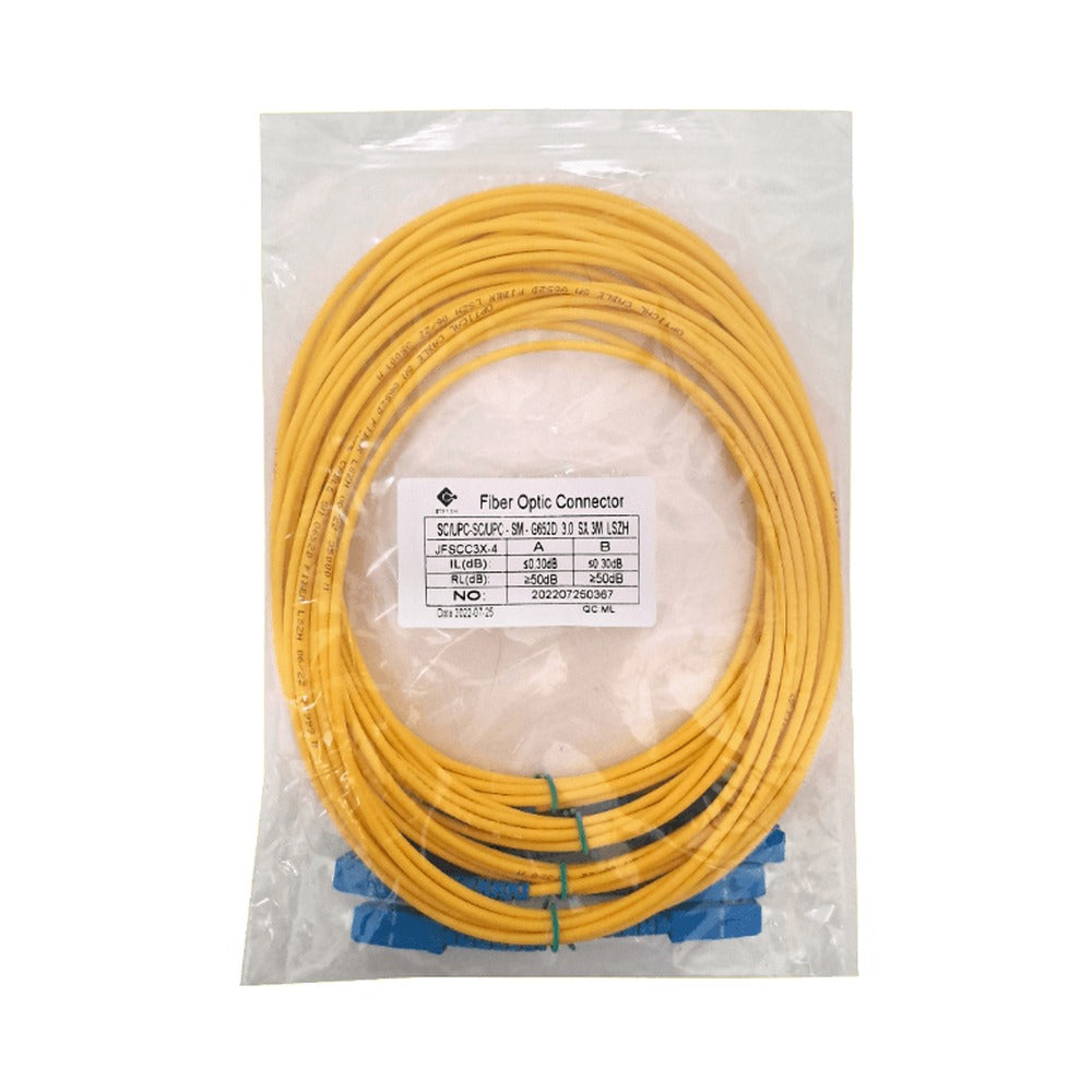 JFSCC3X-4 juego de 4 unidades de cable jumper simplex de fibra óptica monomodo SC-SC/UPC de 3 metros, núcleo 9/125um, diámetro exterior 3mm