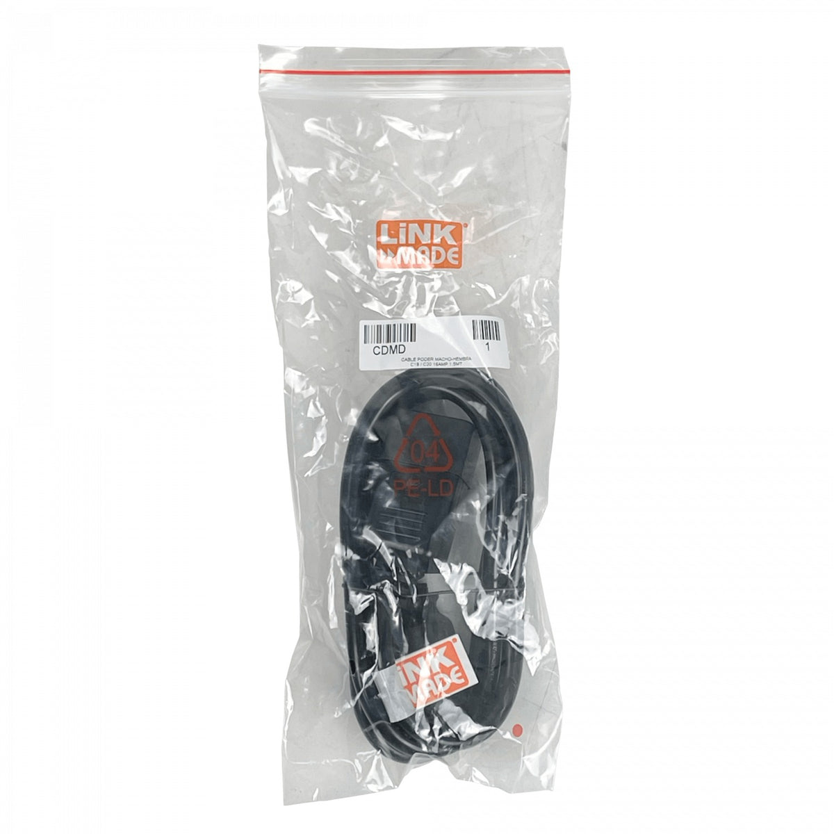 CDMD Cable Energía Negro 1,4mt C19-Hembra C20-Macho 16A 3x1,5mm2 140cm