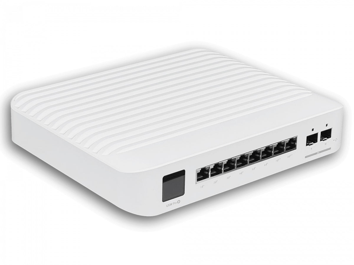 USW-PRO-8-POE. Conmutador UI de 8 puertos 1000PoE con soporte af/at/++, presupuesto total de 120W, 2 puertos SFP+ de 10G, requiere UniFi Switch Admin, modelo USW-PRO-8-POE-EU de UBIQUITI