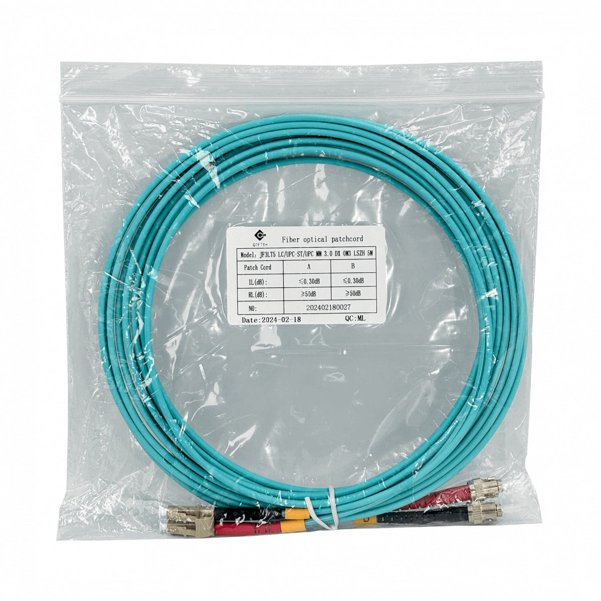 JF3LT5 Jumper de Fibra Óptica Duplex Multimodo OM3 LC-ST 5mt 3.0mm 50/125um