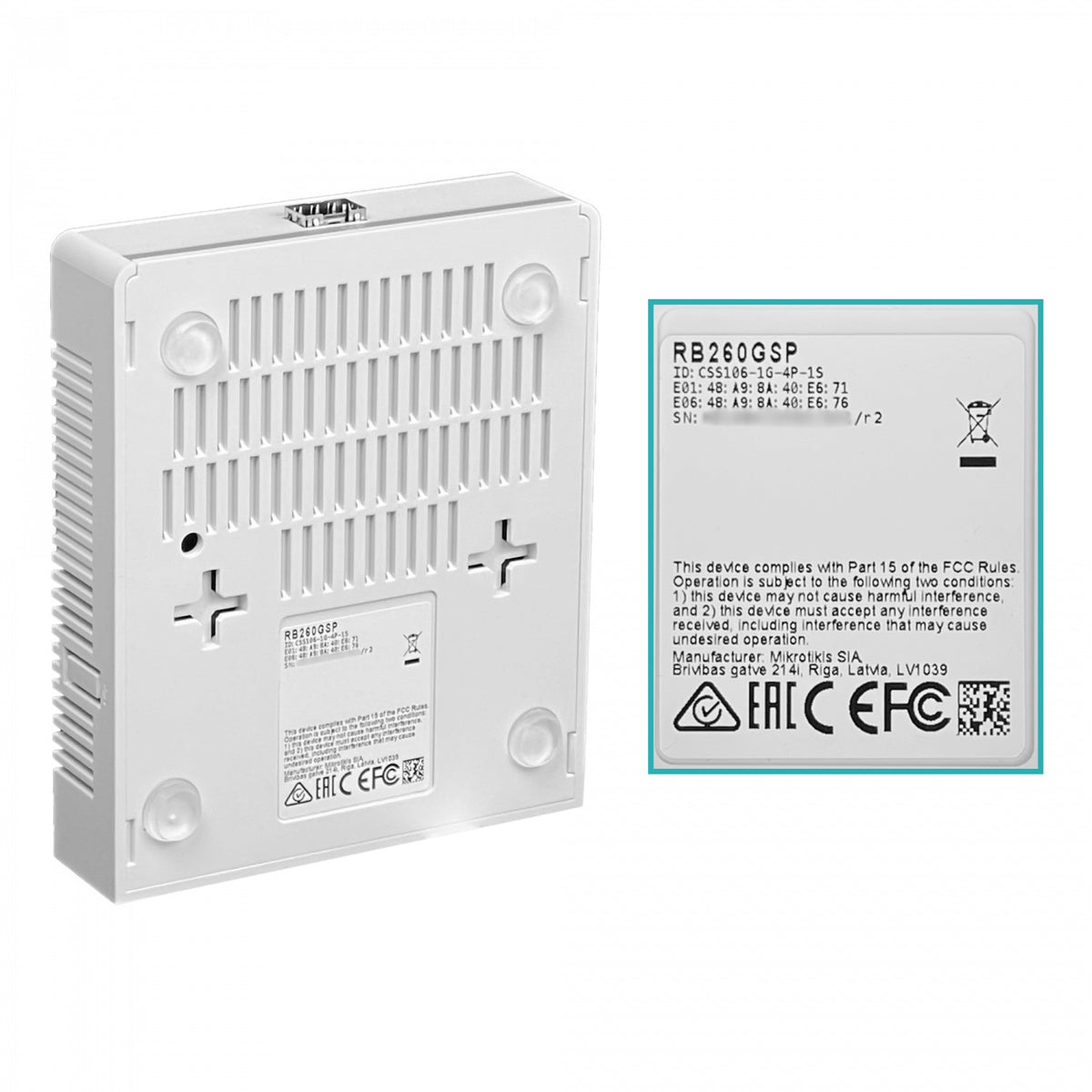 RB260GSP-LIQ. MIKROTIK DE SEGUNDA MANO 5-1000-(4-PoE/9-28VDC) 1-SFP SwOS VLAN Conmutador Administrable
