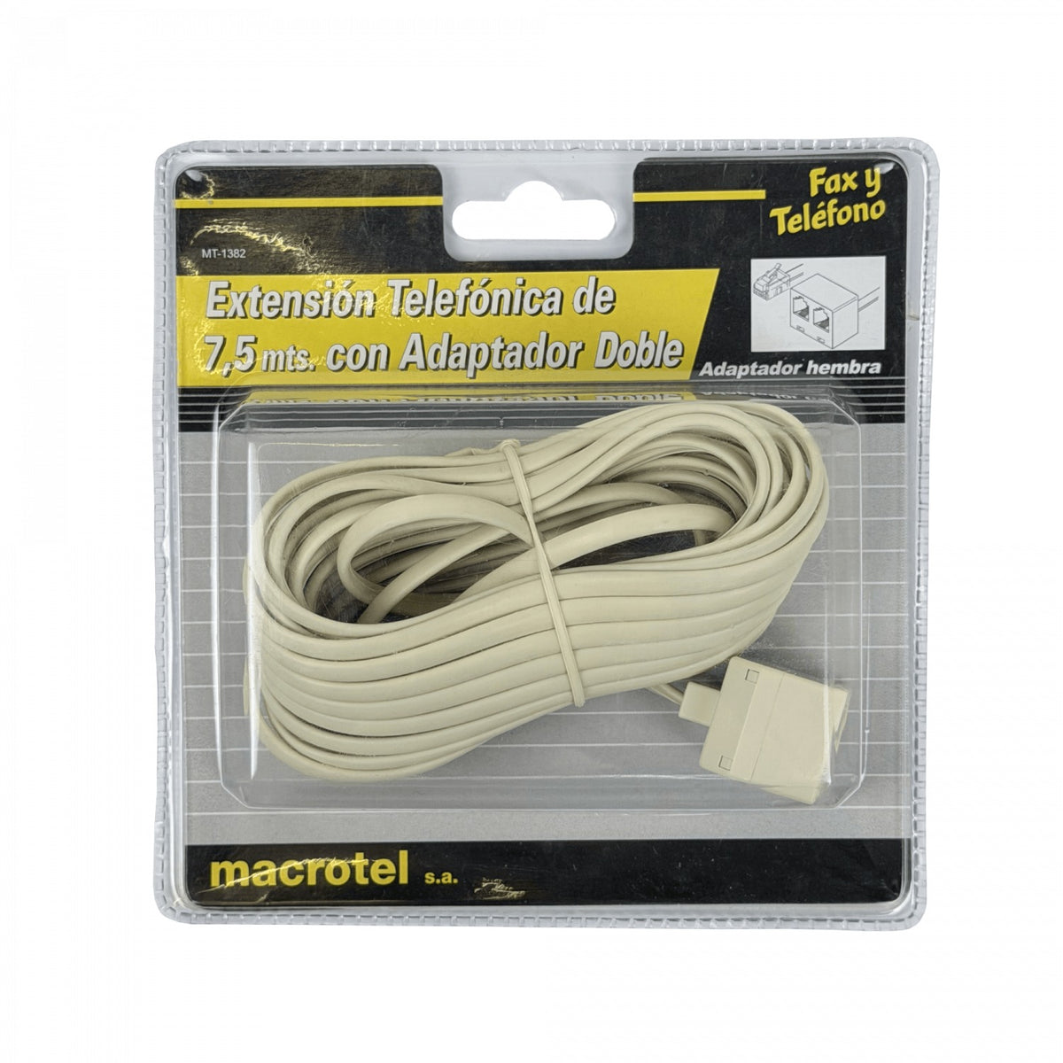 MT-1382 MACROTEL 1-RJ11-M 2-RJ11-H 7,5mt 6P4C Cable Prolongador Telefónico RJ14