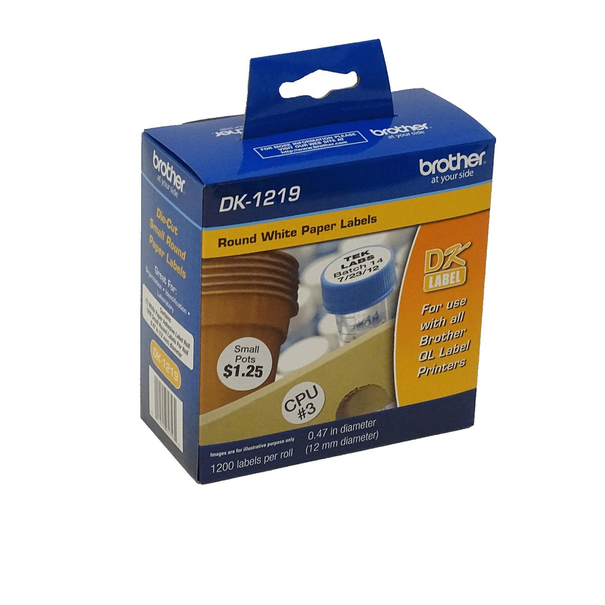 DK1219 Brother 12mm-Diámetro 1200-Rótulos Adhesivos Papel Blanco para-QL