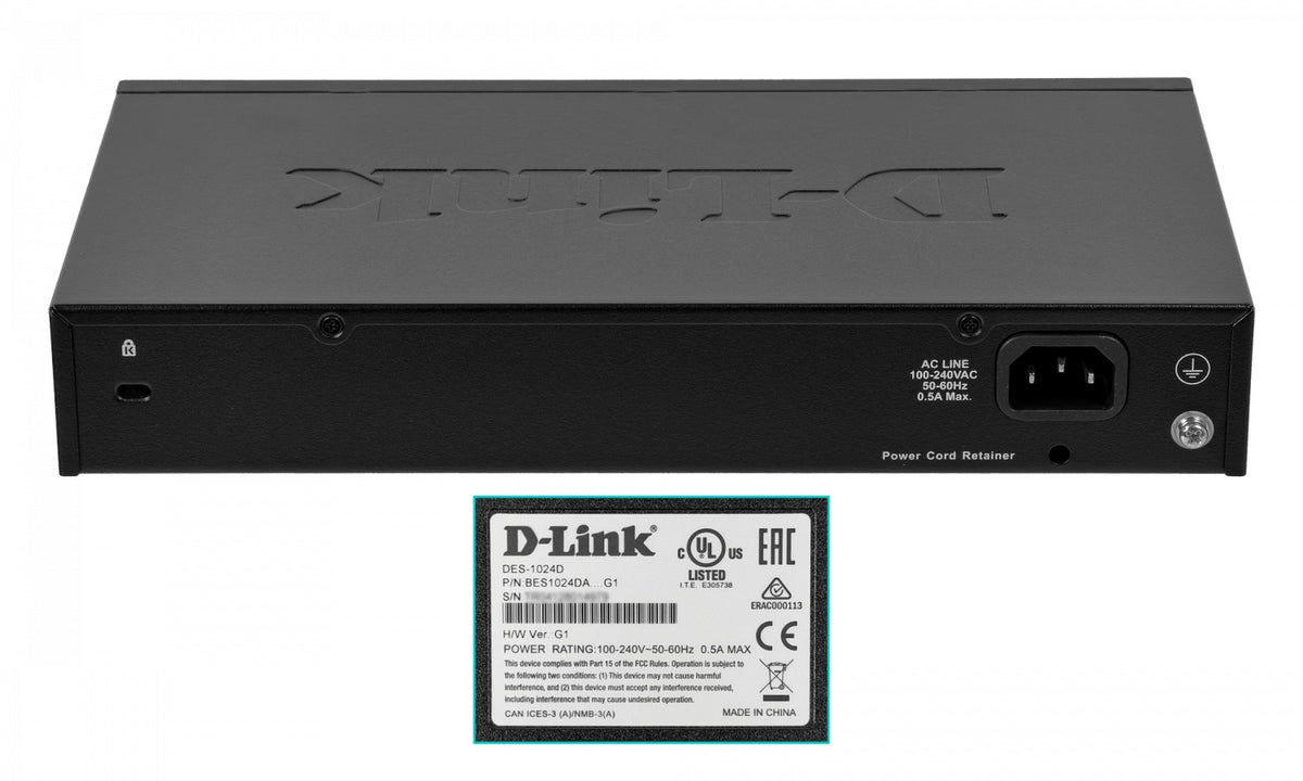 DES-1024D D-LINK Conmutador 24 puertos 100 Mbps No Administrable Montaje Rack Alimentación 220V Directa