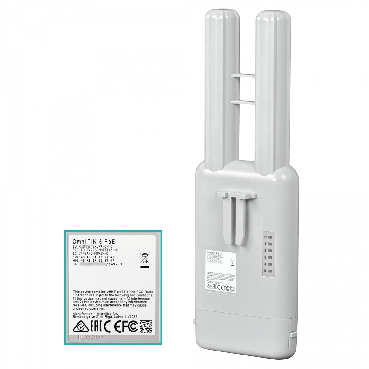 OMNITIKUPA-5HND MIKROTIK Requiere-Cable 400mW-P 5GHz 2-8dBi L5 26DBM-P 5-100-PoE/9-30V USB