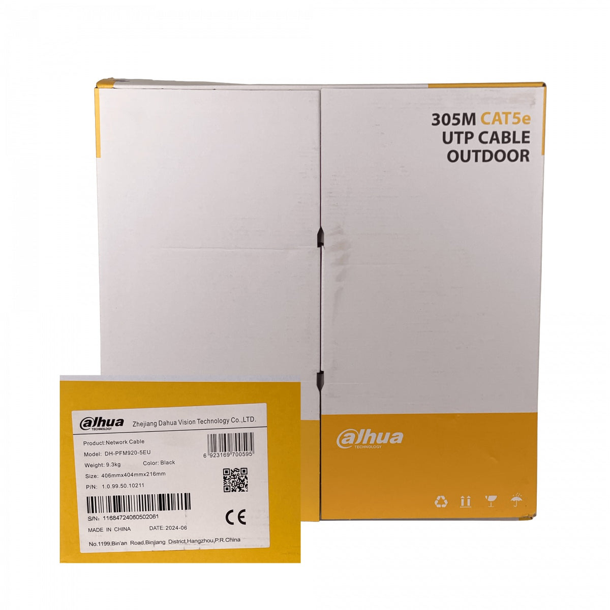 CBXD-UN3 DAHUA 305m Exterior Cat5e Negro 24AWG Cable UTP Conductor Sólido Cobre PFM920-5EU